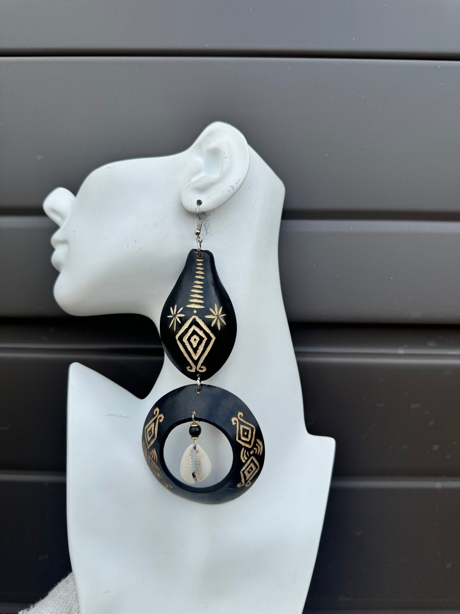 Black Calabash Tribal Expressions Earrings - Trufacebygrace