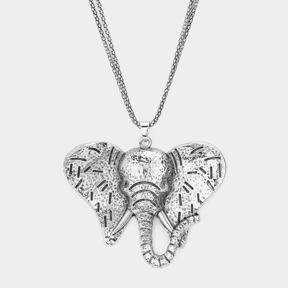 Boho elephant Trunk pendant longNecklace - Trufacebygrace