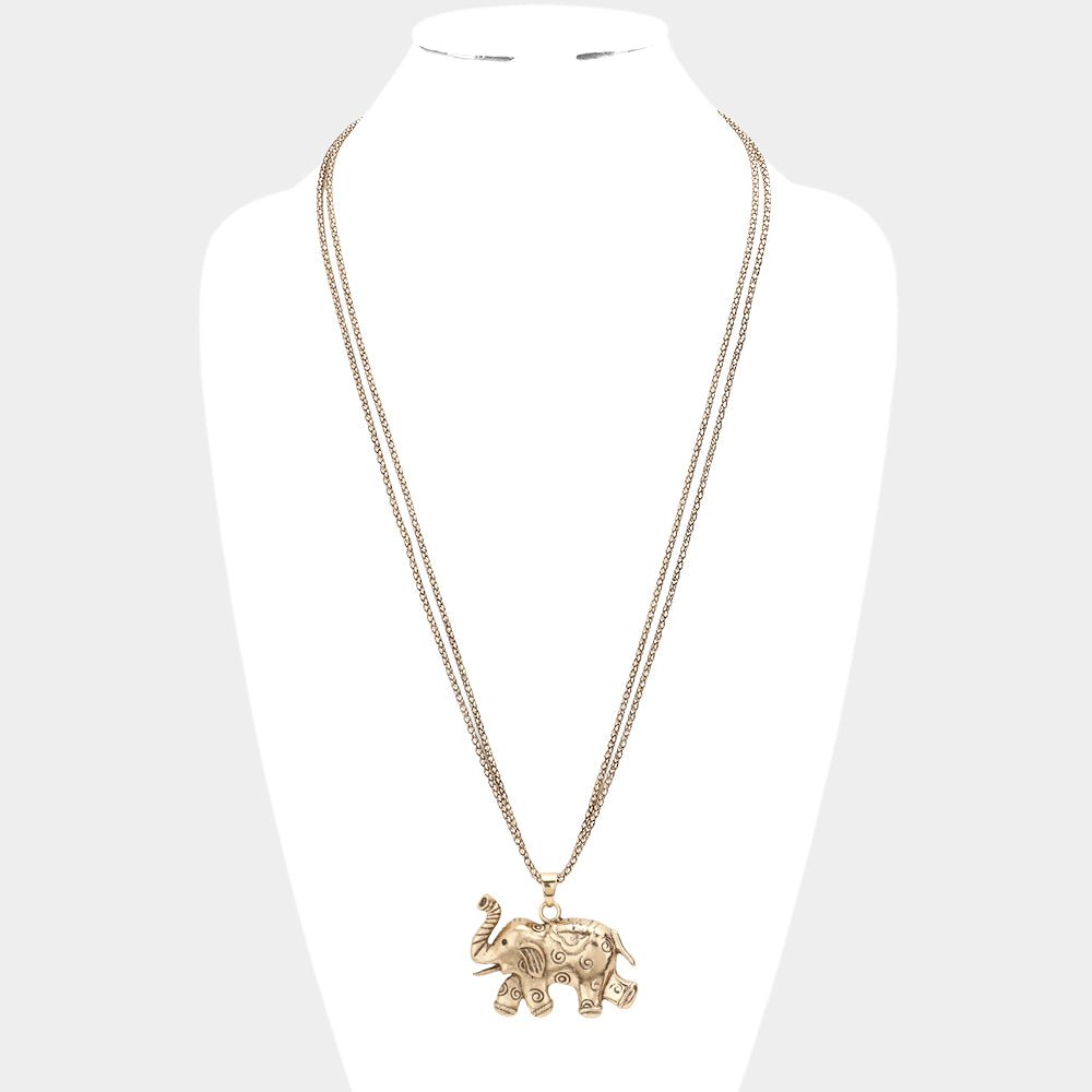 Boho Elephant Trunk Up Pendant Long Necklace - Trufacebygrace