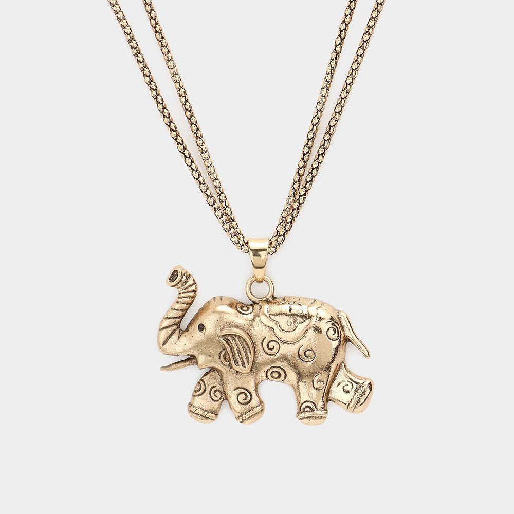 Boho Elephant Trunk Up Pendant Long Necklace - Trufacebygrace