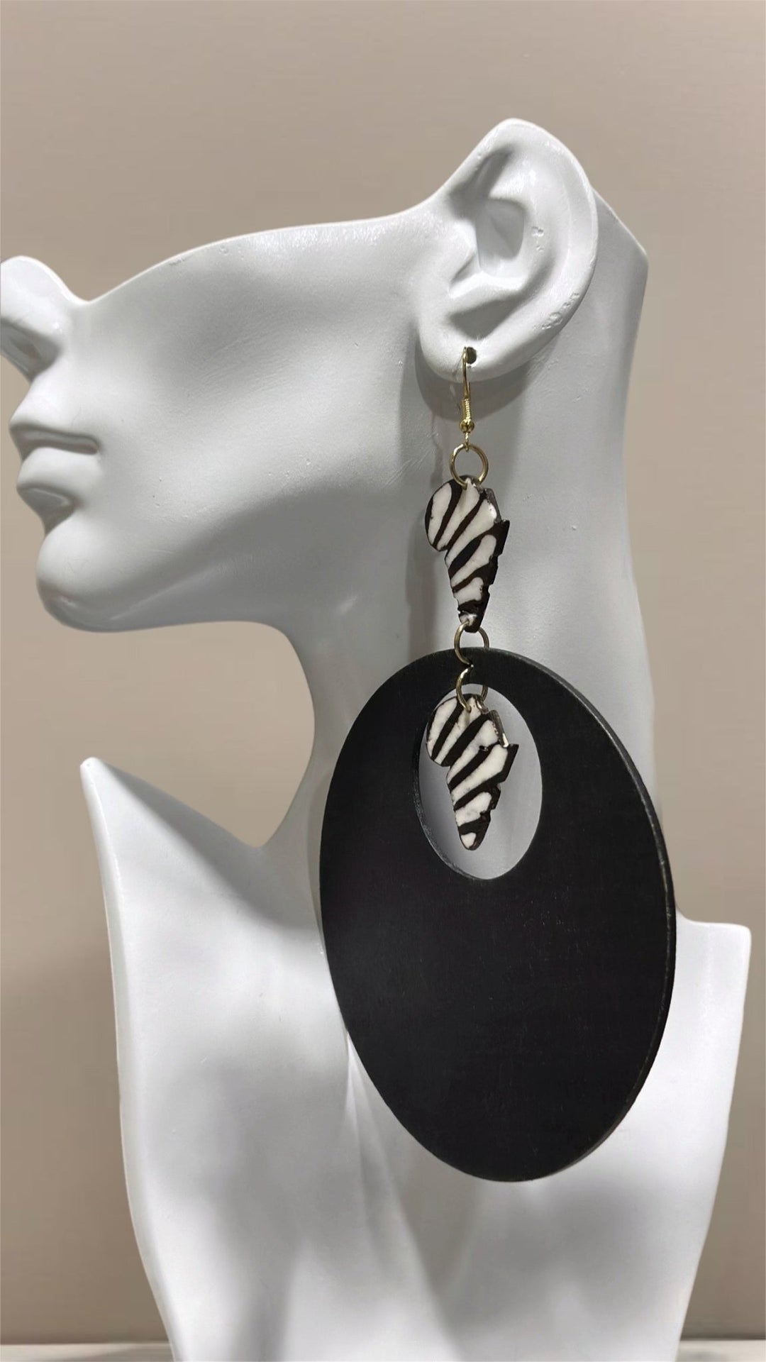 Bold bone Zebra and wood Drop Earrings - Trufacebygrace