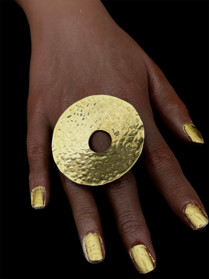 Brass Orbit Hammered Adjustable Ring - Trufacebygrace