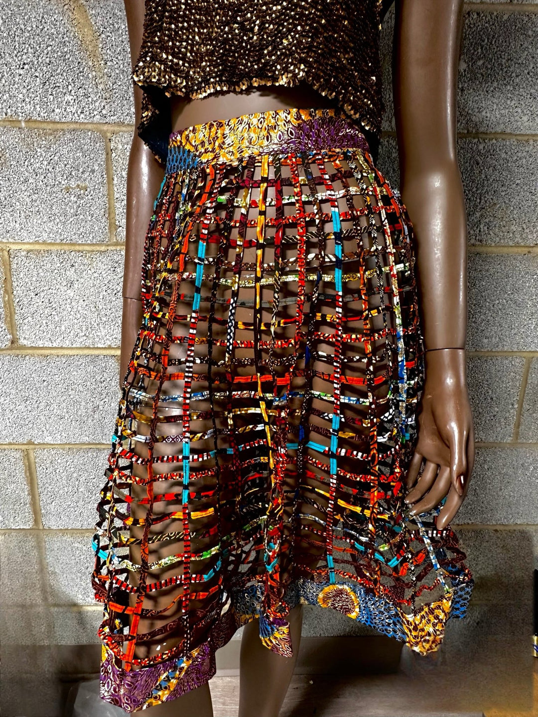 Brown/bronzed Ankara Laced Midi Skirt - Trufacebygrace