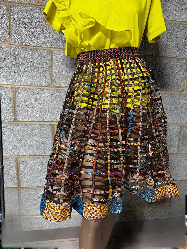 Brown/bronzed Ankara Laced Midi Skirt - Trufacebygrace