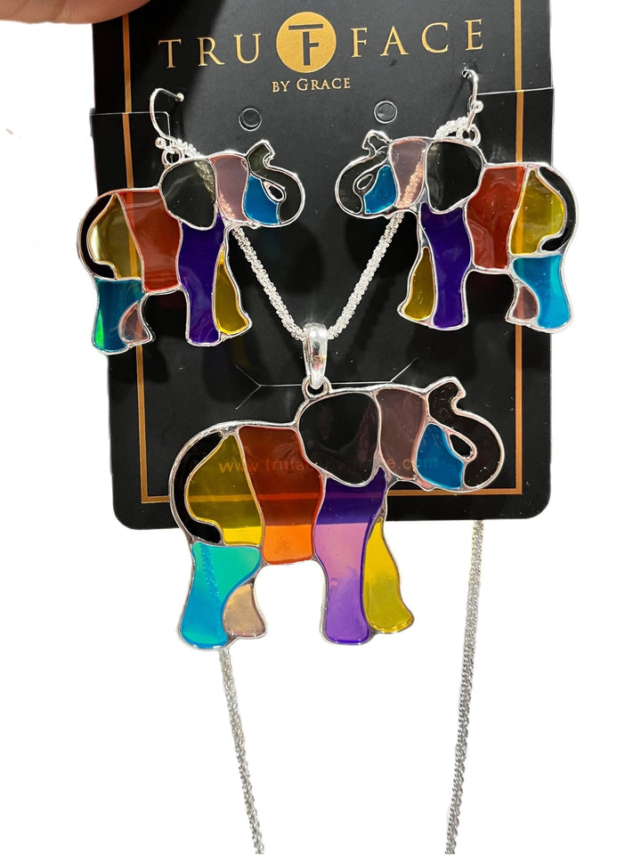 Colorful Osuno Elephant earring and Necklace Set - Trufacebygrace