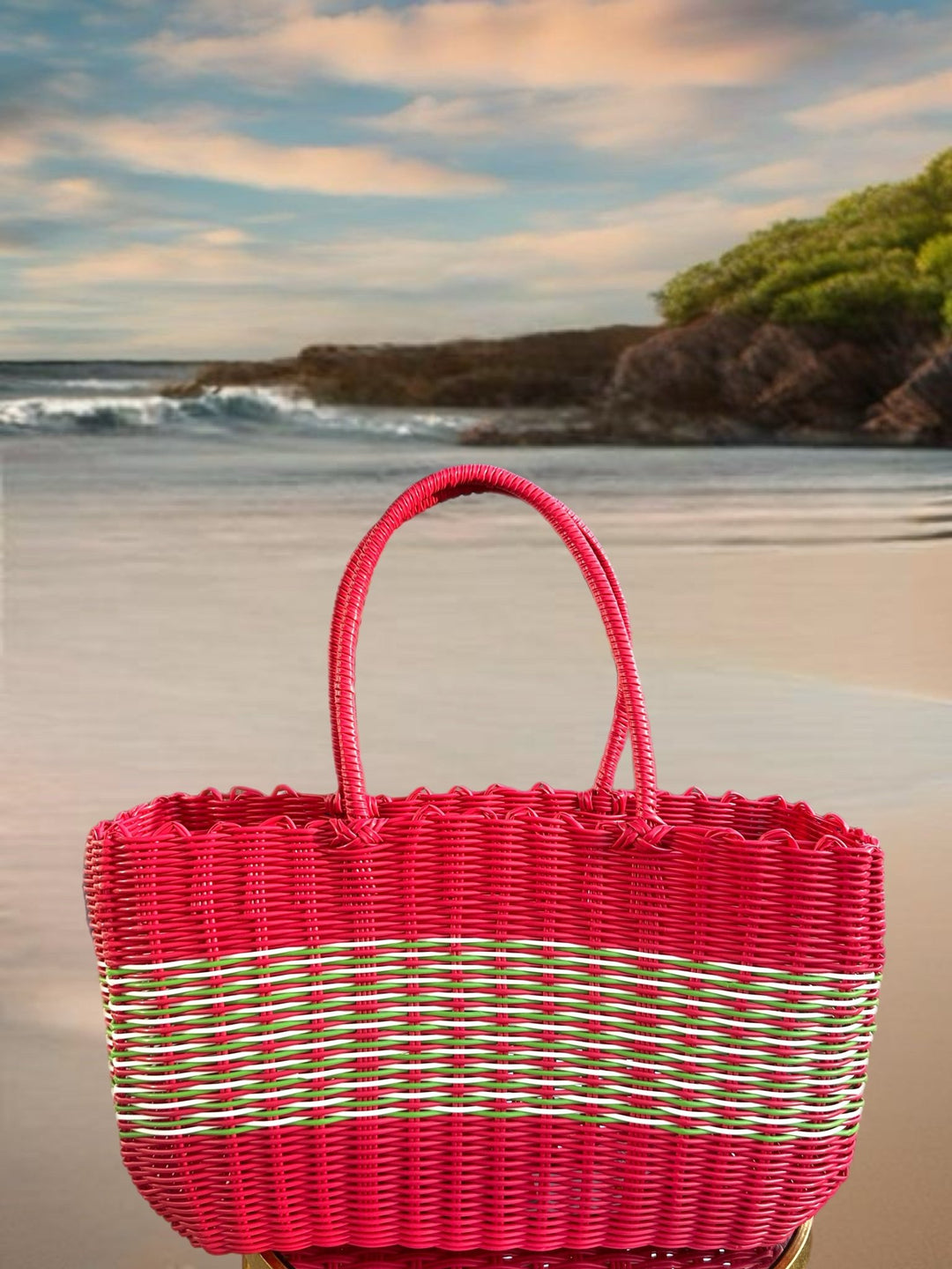 Coral Reef Woven Beach Bags (No Yellow Stripes) - Trufacebygrace