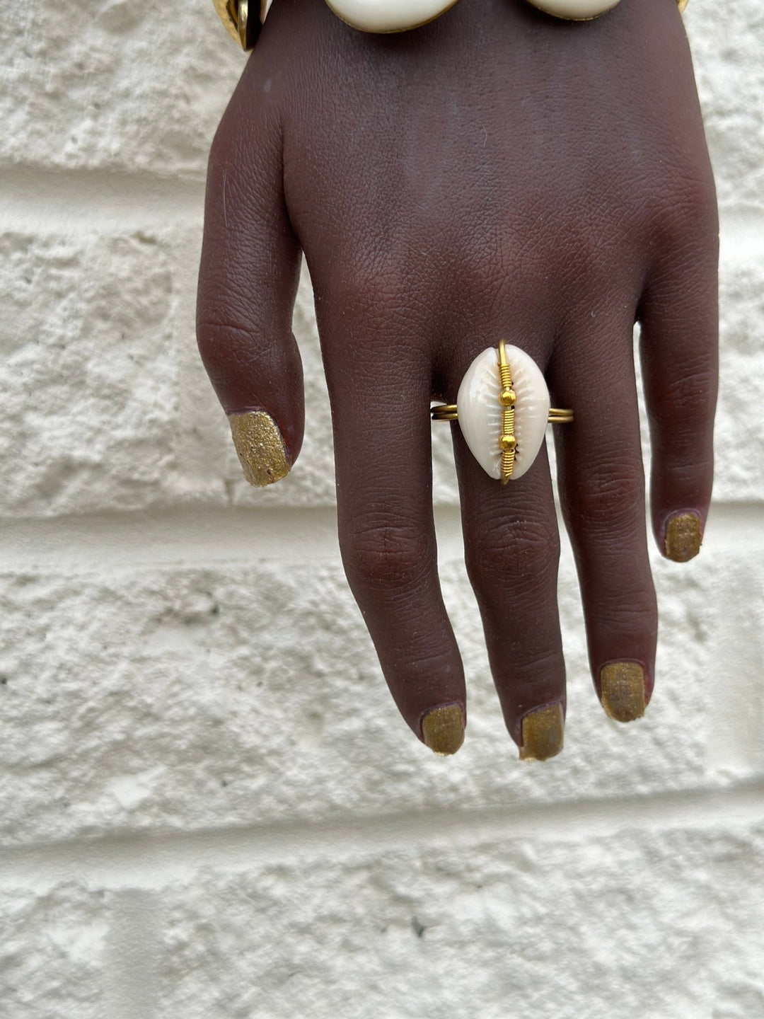 Cowry shell and Brass adjustable Ring - Trufacebygrace