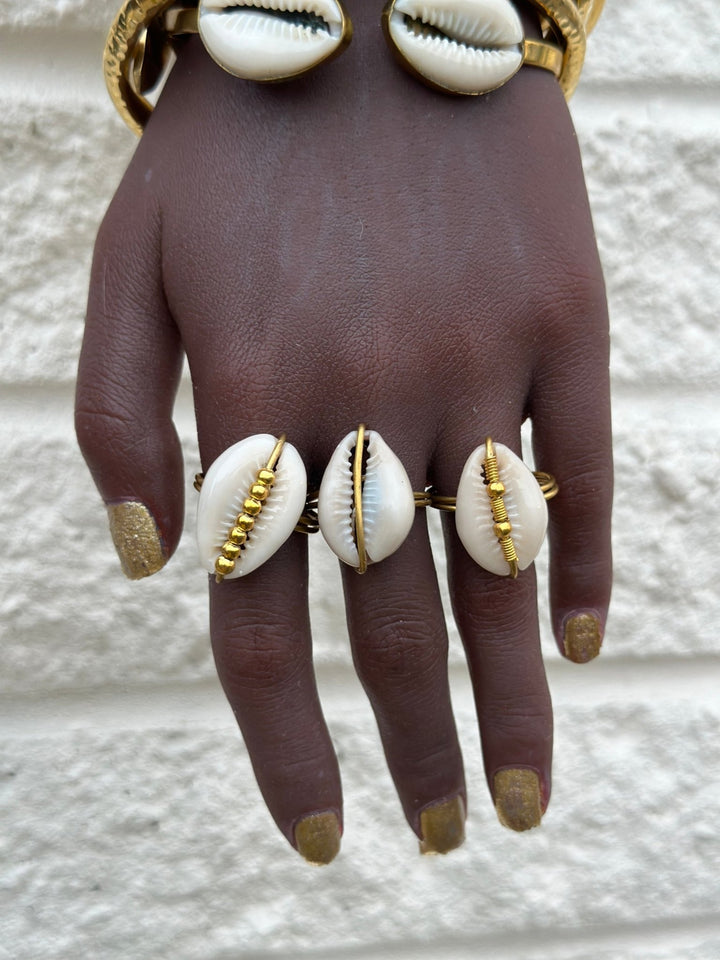 Cowry shell and Brass adjustable Ring - Trufacebygrace