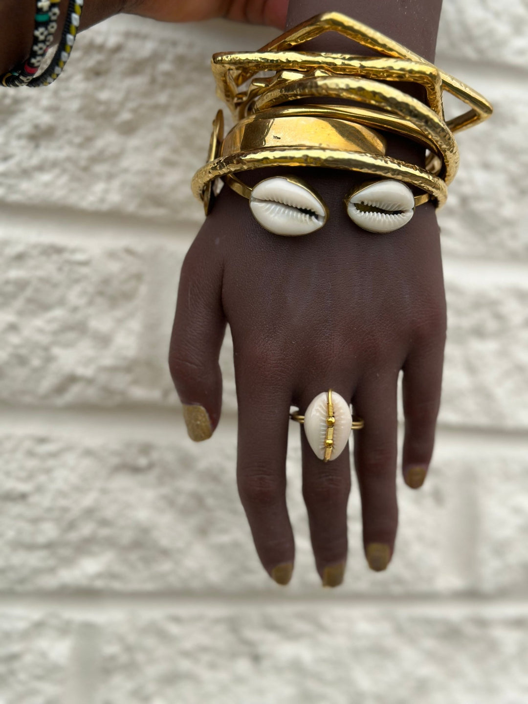 Cowry shell and Brass adjustable Ring - Trufacebygrace