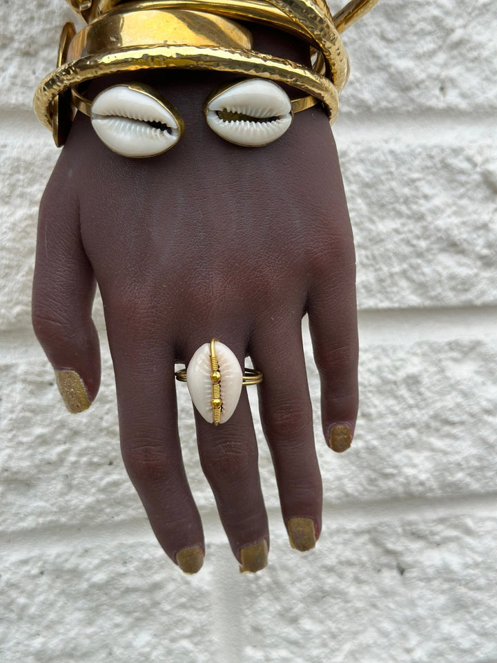 Cowry shell and Brass adjustable Ring - Trufacebygrace