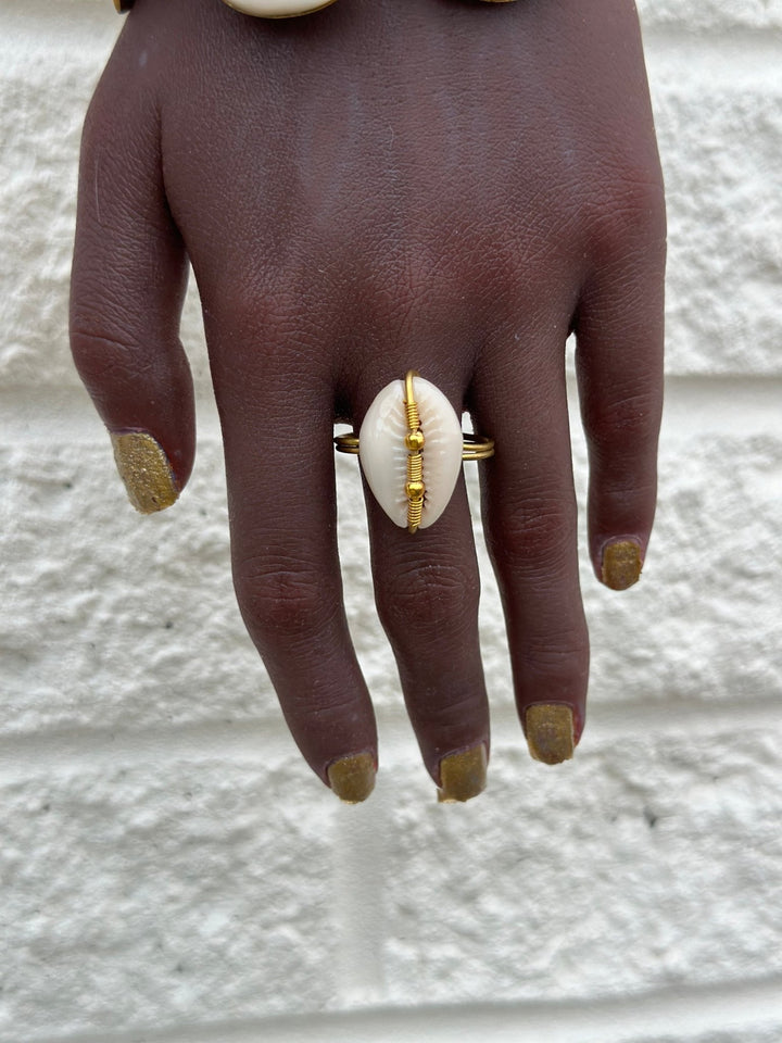 Cowry shell and Brass adjustable Ring - Trufacebygrace