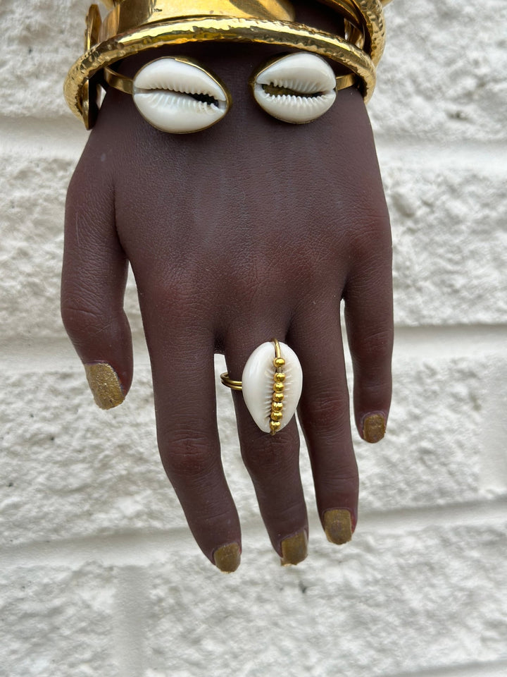 Cowry shell and Brass adjustable Ring - Trufacebygrace