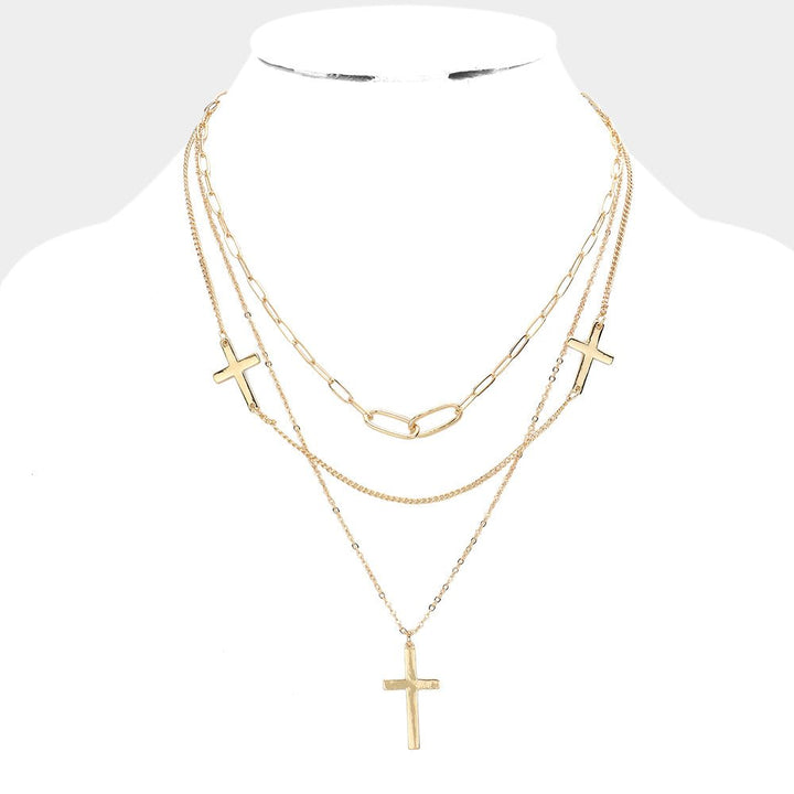 Cross Pendant Triple Layered Necklace - Trufacebygrace