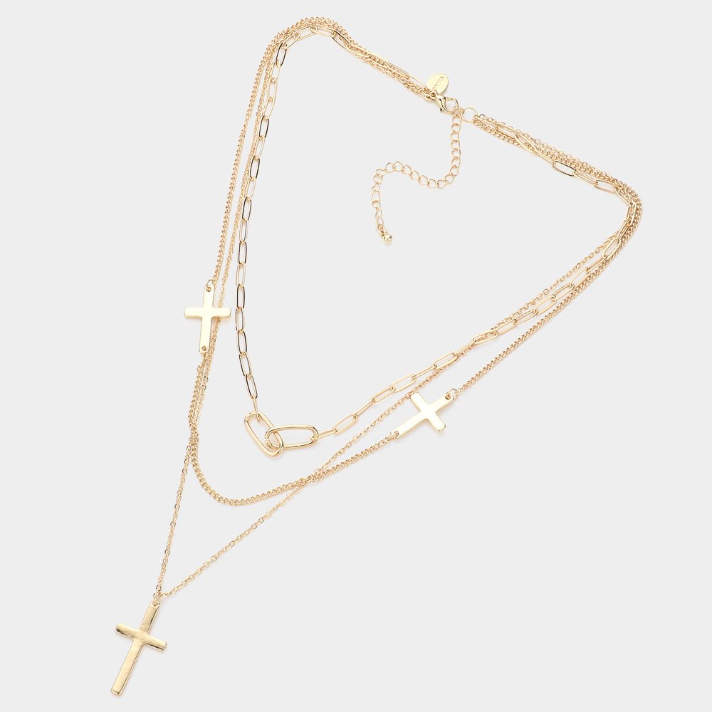 Cross Pendant Triple Layered Necklace - Trufacebygrace