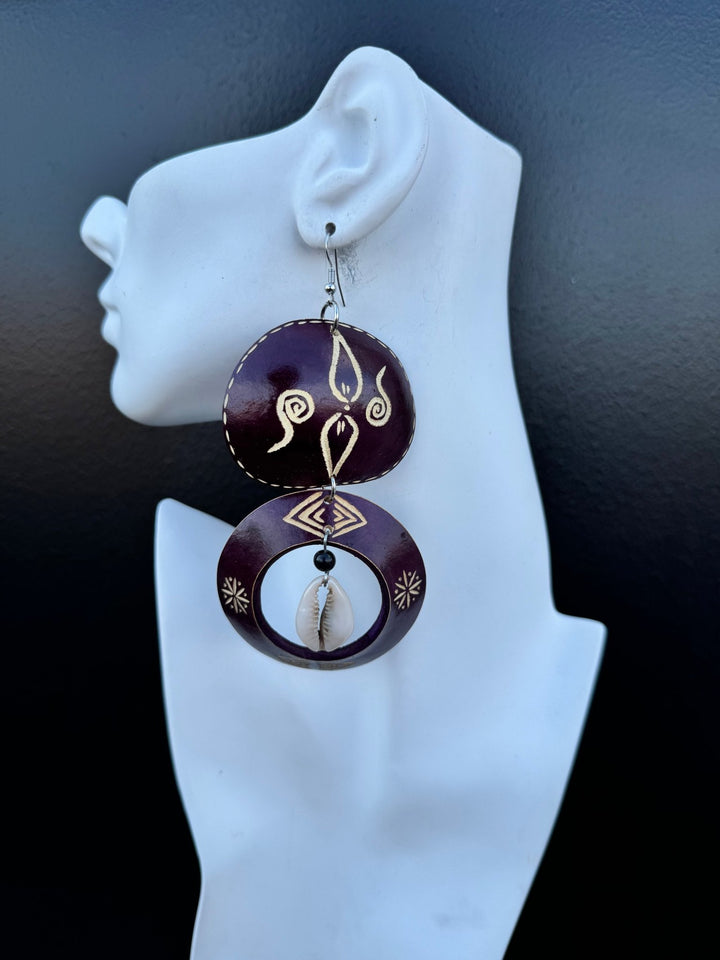 Deep Violet Calabash Tribal Expressions Earrings - Trufacebygrace