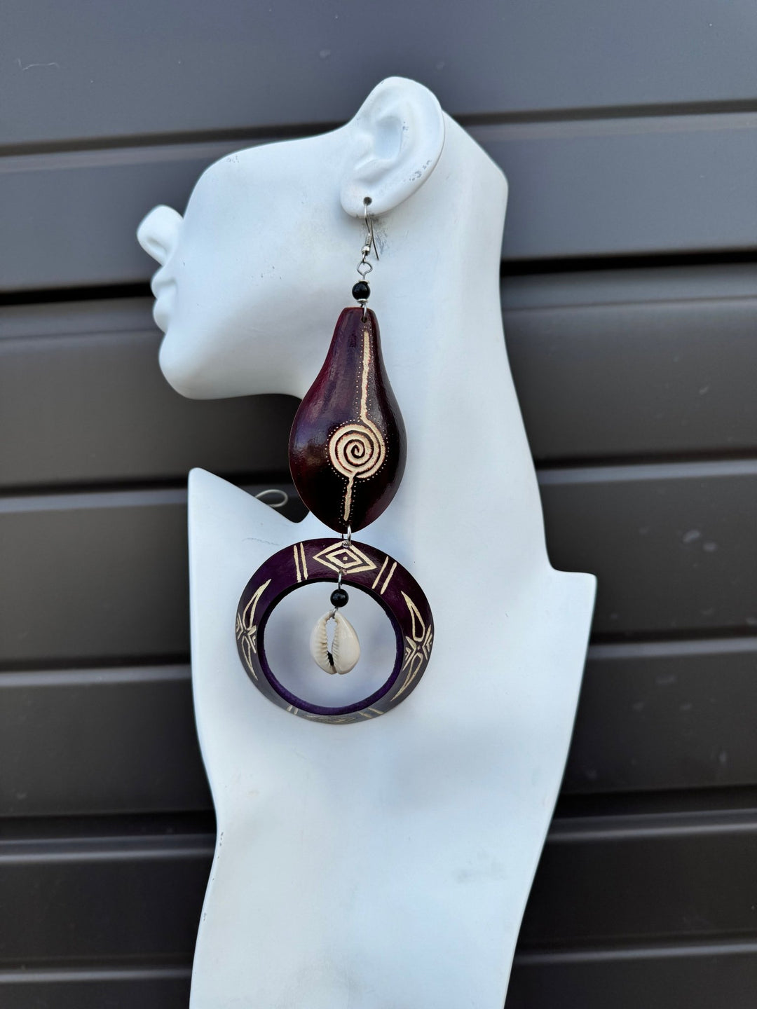 Deep Violet Calabash Tribal Expressions Earrings - Trufacebygrace