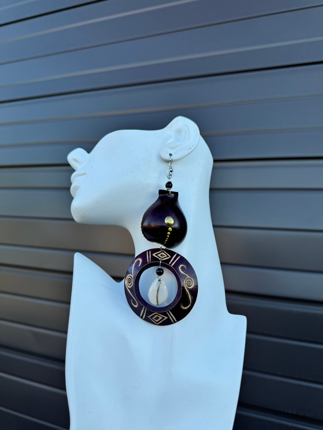 Deep Violet Calabash Tribal Expressions Earrings - Trufacebygrace