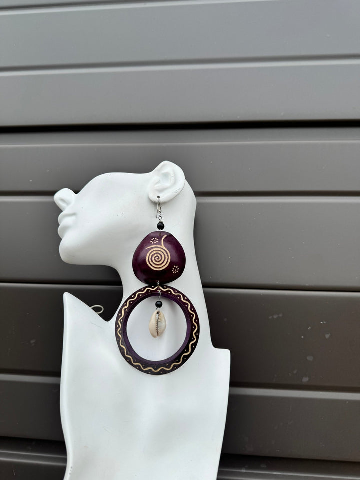 Deep Violet Calabash Tribal Expressions Earrings - Trufacebygrace