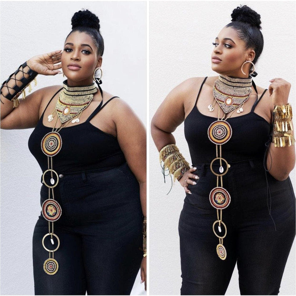 Eno Nie Studded Gold Choker and statement Necklace / Bracelet set - Trufacebygrace