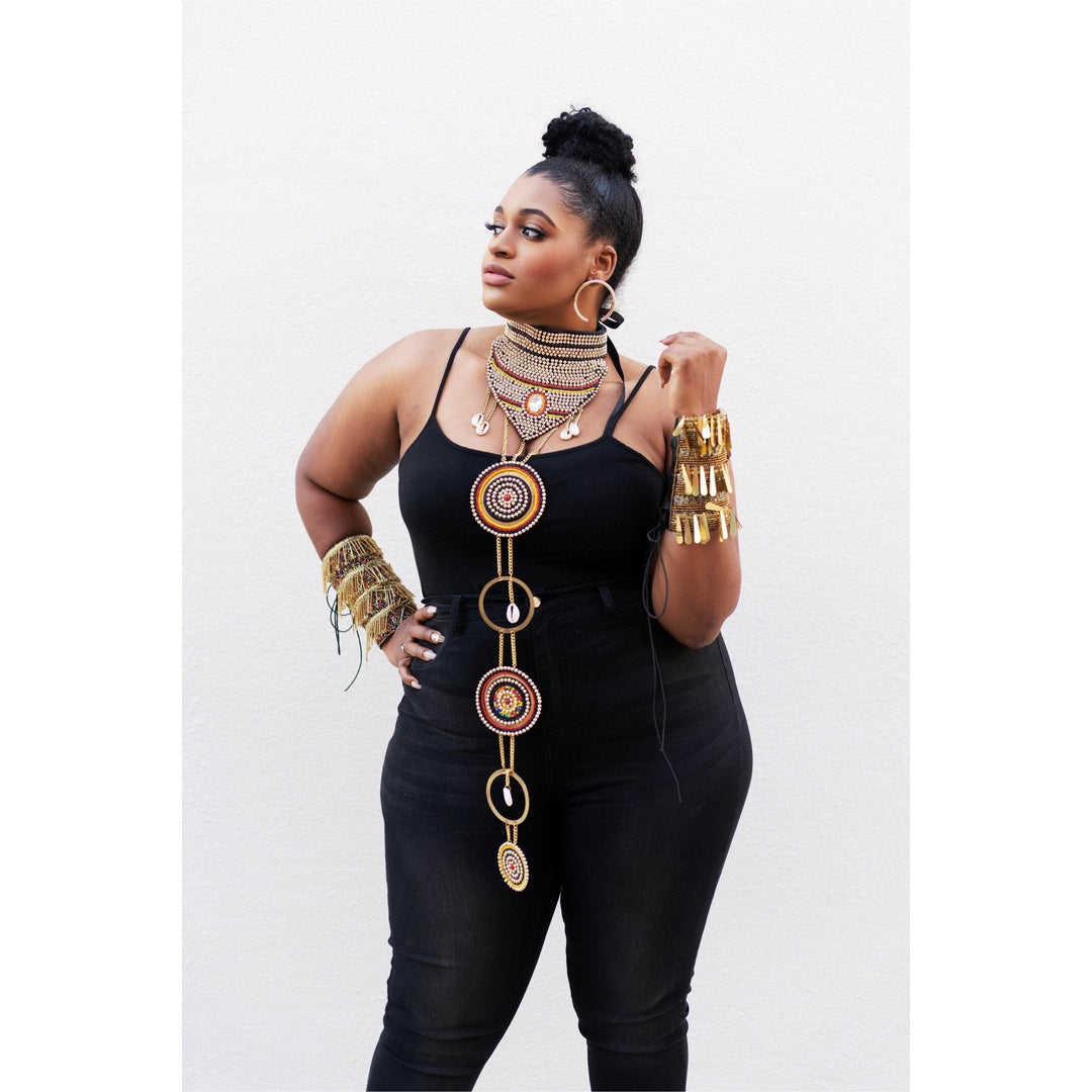 Eno Nie Studded Gold Choker and statement Necklace / Bracelet set - Trufacebygrace