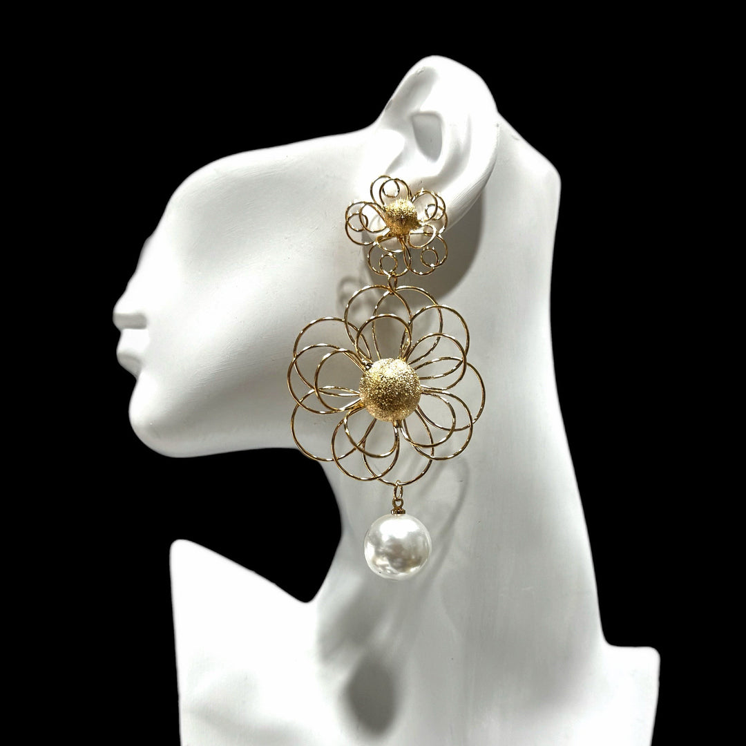 Esi Metal Flower with Pearl Earrings - Trufacebygrace