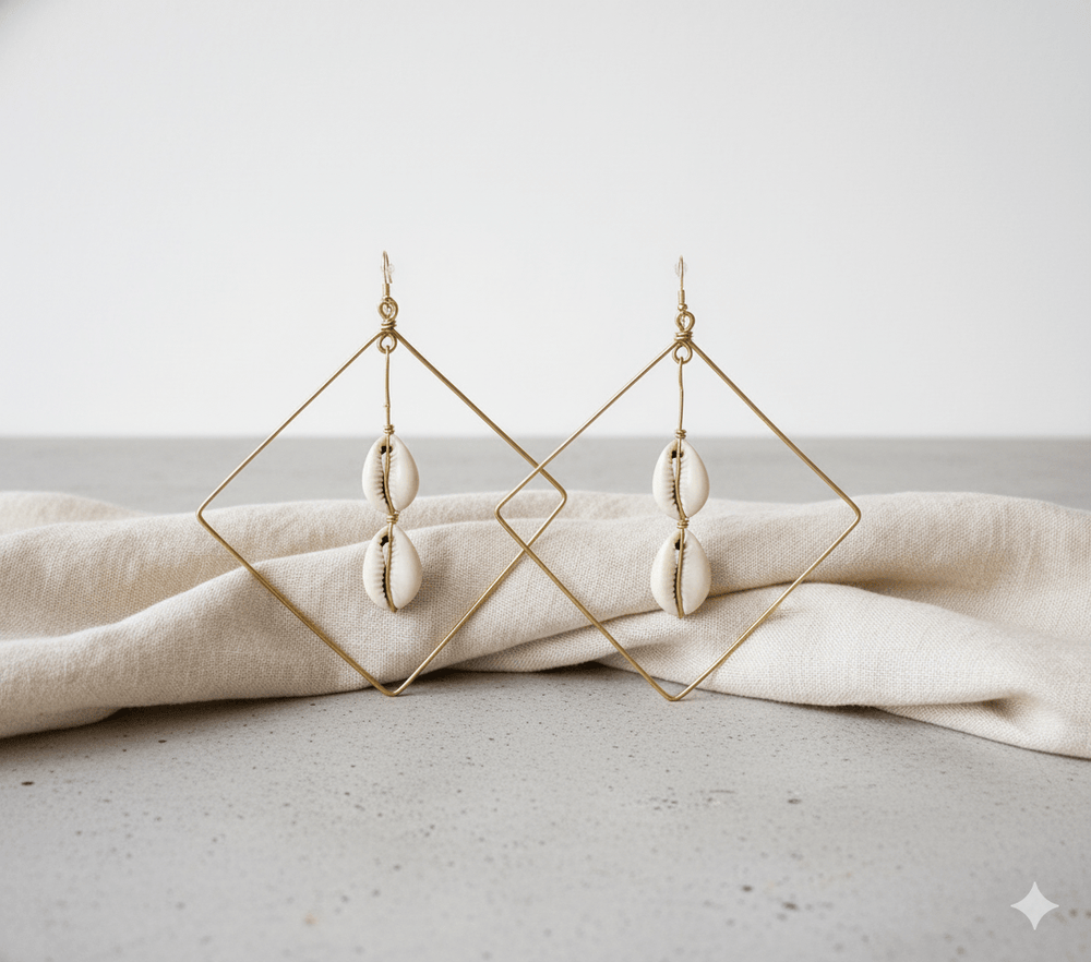 Geometric Cowrie Shell Dangle Earrings - Trufacebygrace