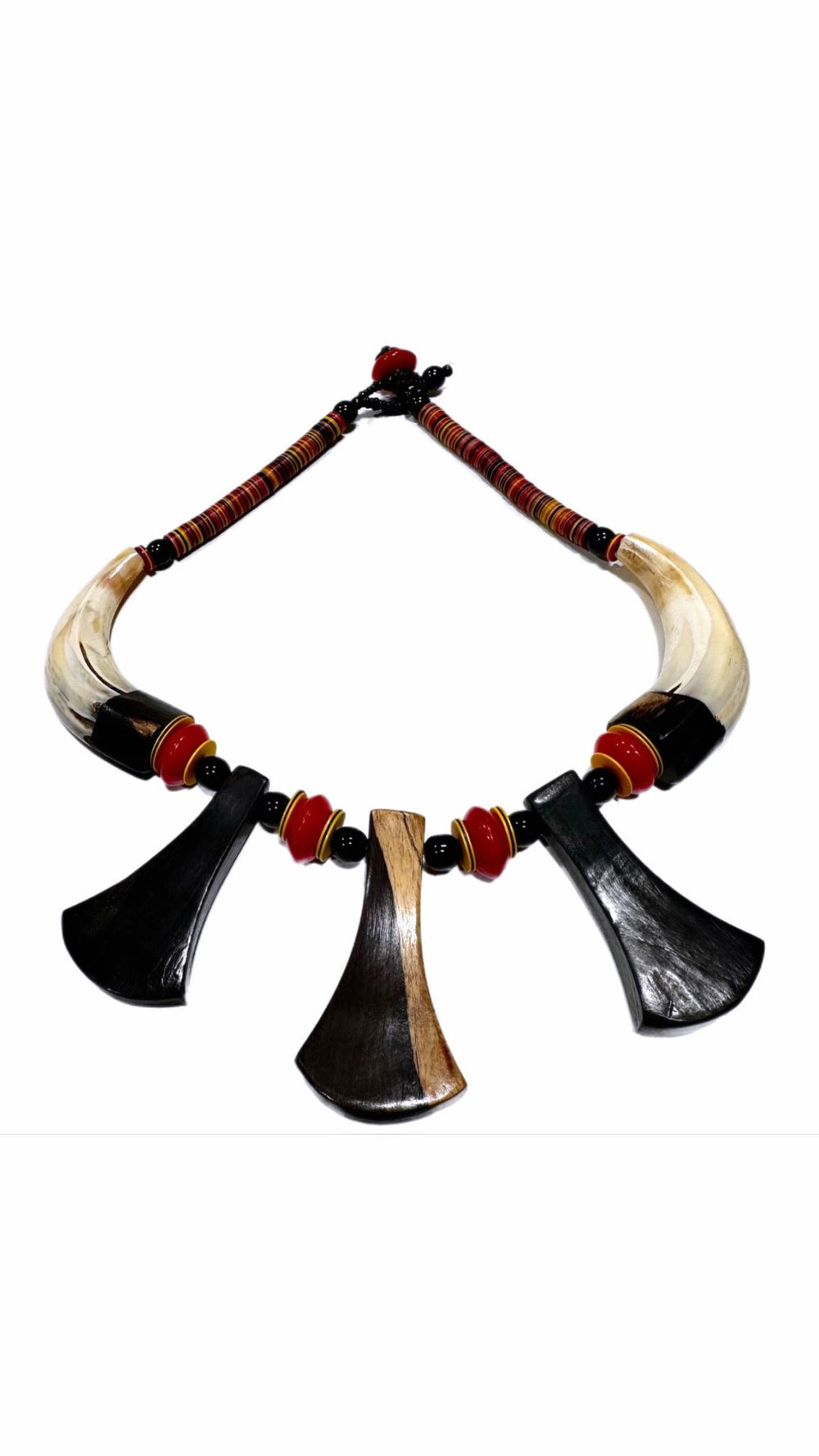 Ghana Ebony Wood , horn and beads necklace - Trufacebygrace