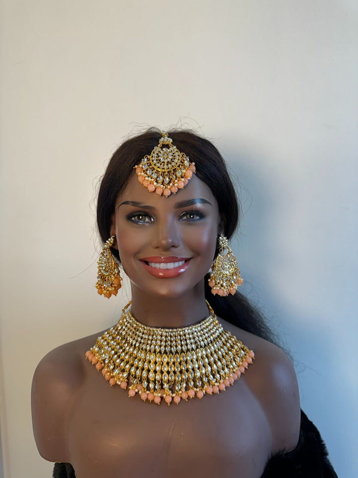 Goddess of Light Peach Kundan Necklace Set - Trufacebygrace