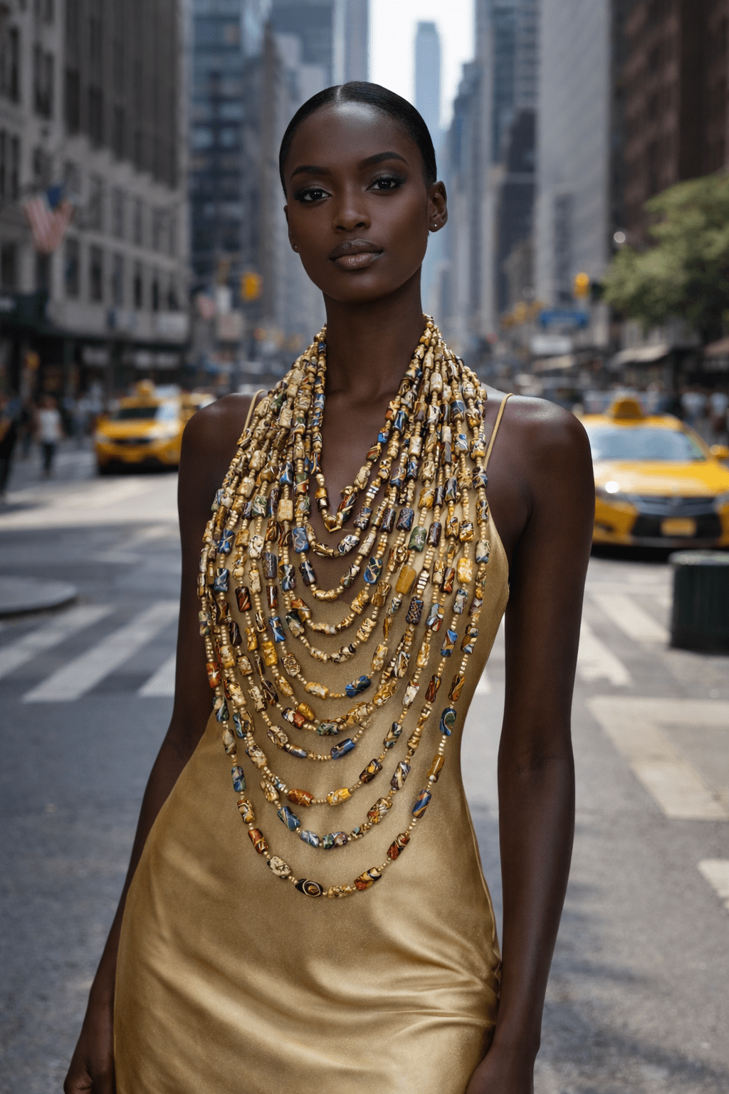 Gold - Woven Ankara Fabric Link Necklace - Trufacebygrace