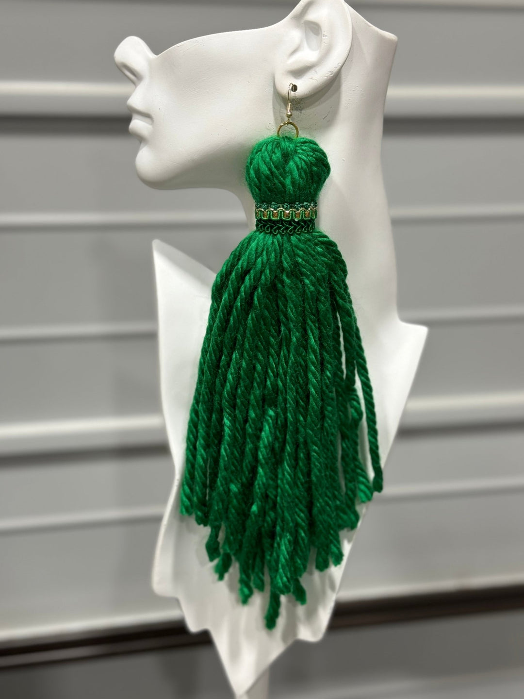 Green Bay Yarn Tassel Earrings - Trufacebygrace