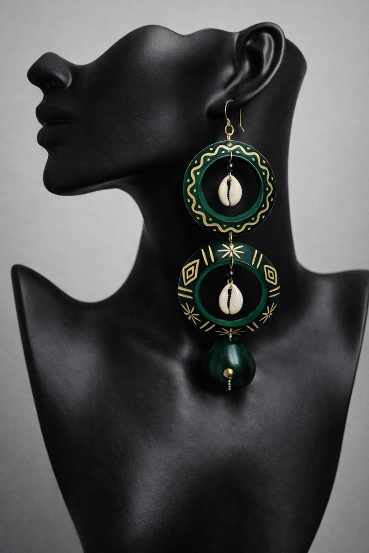 Green Calabash Tribal Expressions Earrings - Trufacebygrace
