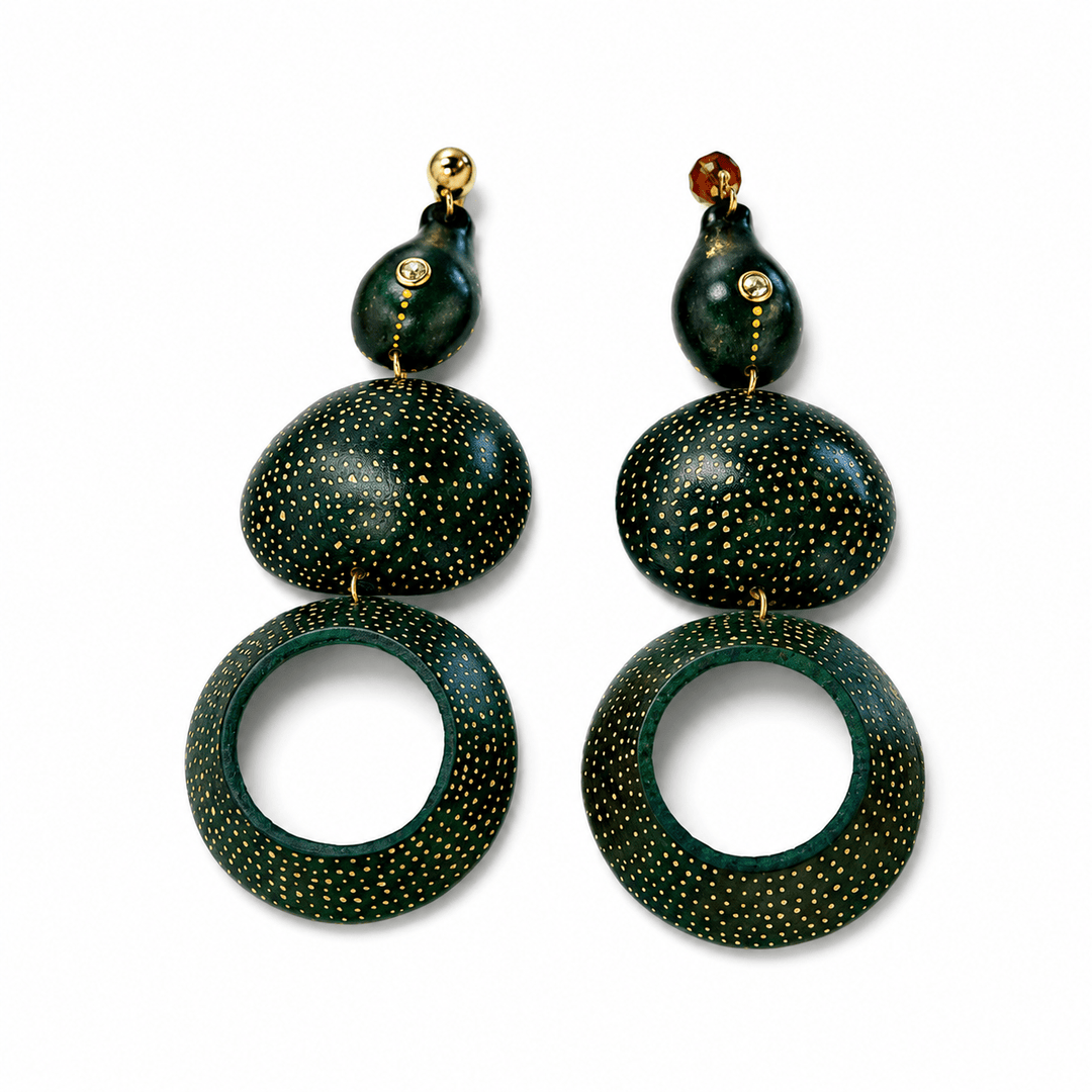 Green Dots Tribal Calabash Earrings - Trufacebygrace