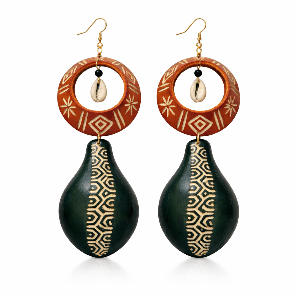 Green Pear Calabash Tribal Expressions Earrings - Trufacebygrace