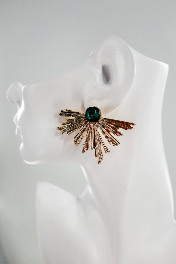 Half fireworks with Green stone stud earrings - Trufacebygrace