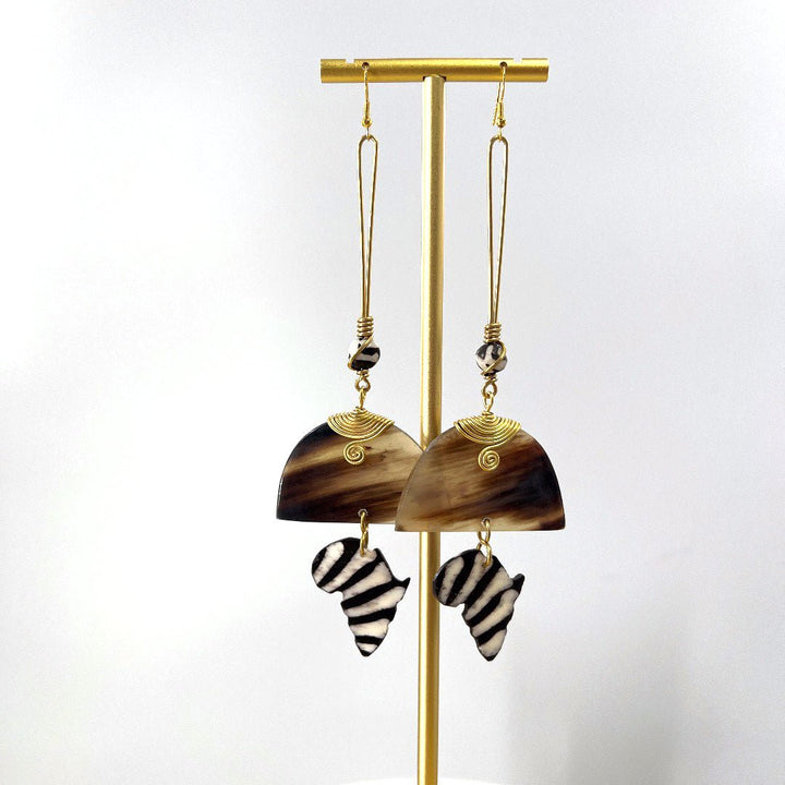 Half Moon Bone Africa Map Earrings - Trufacebygrace