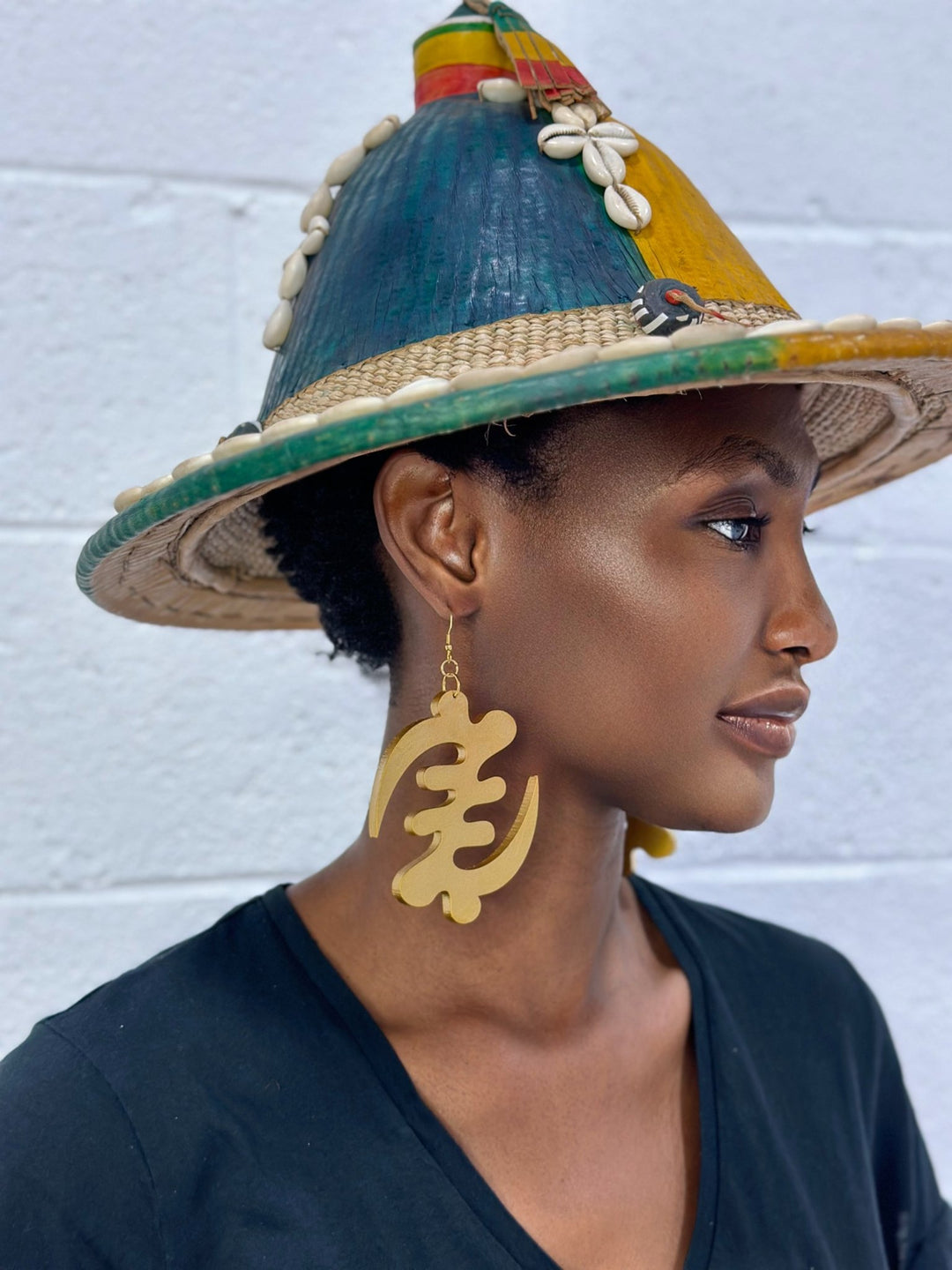 Hand Painted Mettalic Gold Wooden Gye Nyame Earrings - Trufacebygrace