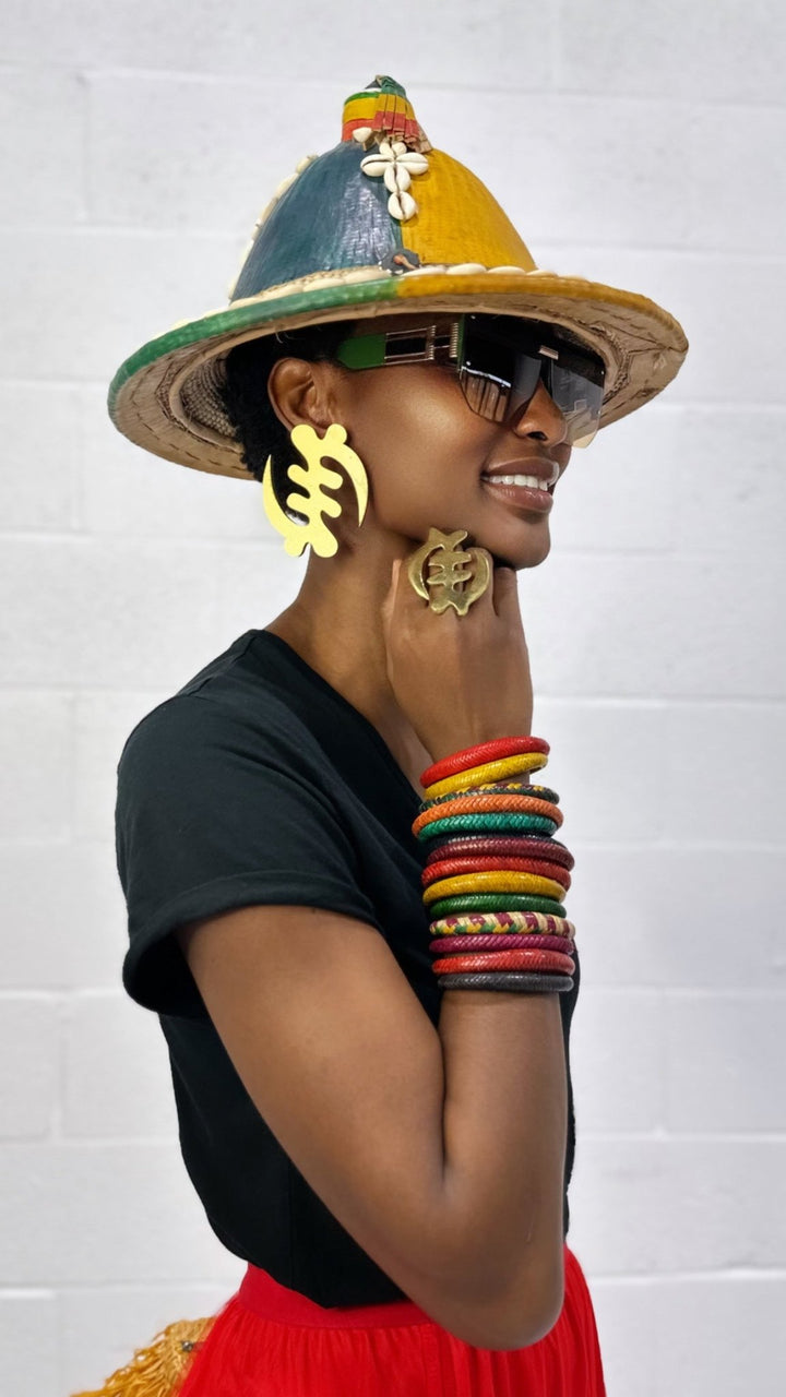 Hand Painted Mettalic Gold Wooden Gye Nyame Earrings - Trufacebygrace