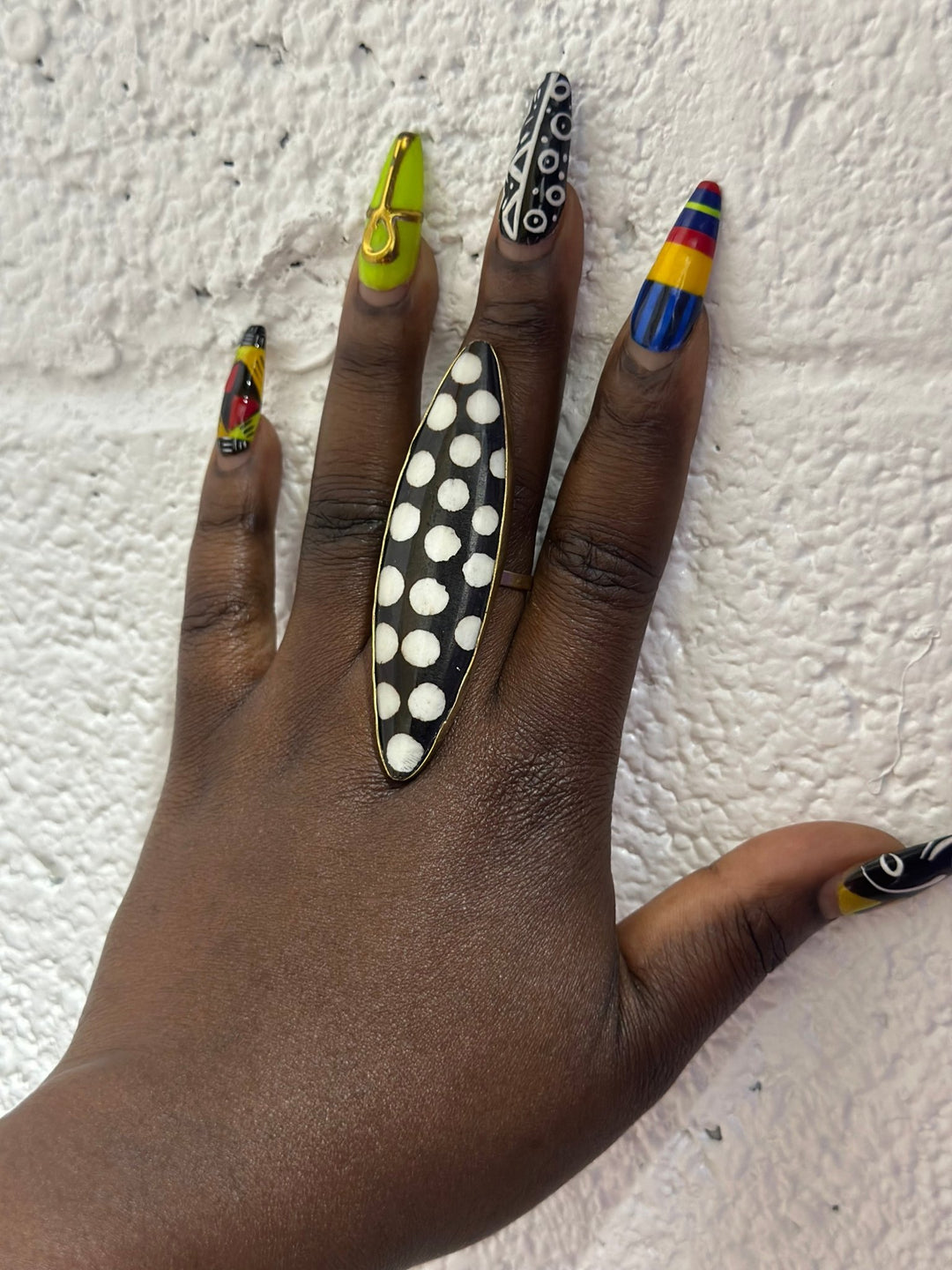 Handcrafted Bone Polkadot Brass Statement Ring - Trufacebygrace