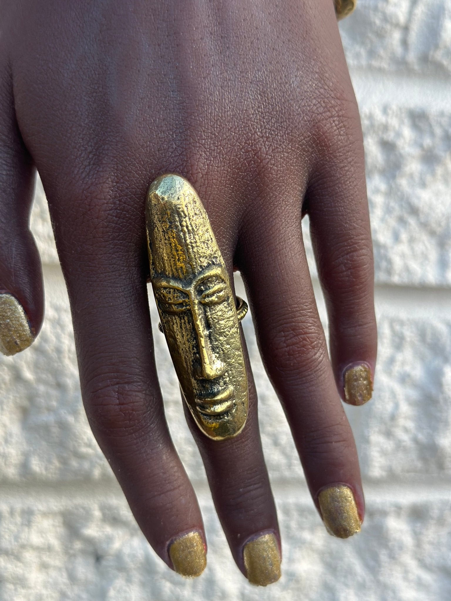 Hwenanimbi African mask brass ring - Trufacebygrace