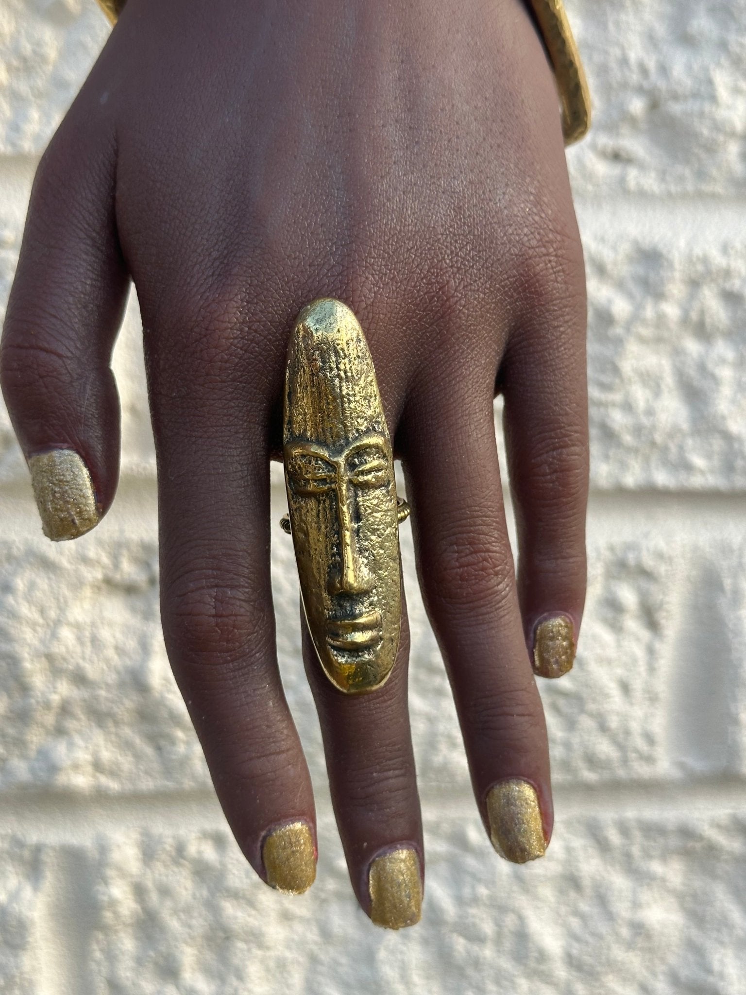 Hwenanimbi African mask brass ring - Trufacebygrace