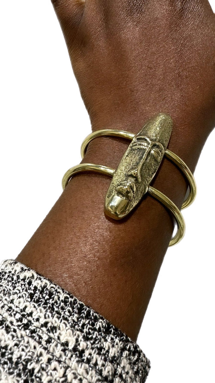 Hwɛnanim Yɔɔ African Mask Brass Bracelet - Trufacebygrace