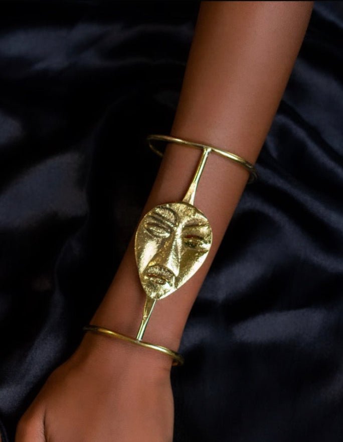 I will conquer African Mask Brass statement ring and bracelet - Trufacebygrace