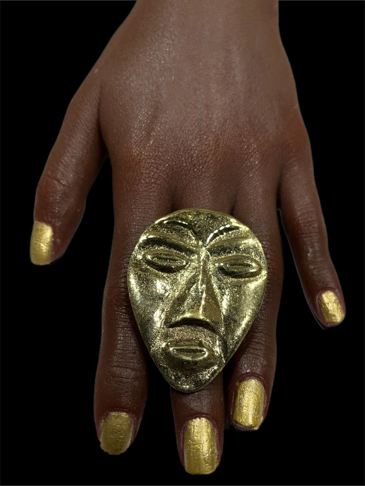 I will conquer African Mask Brass statement ring and bracelet - Trufacebygrace