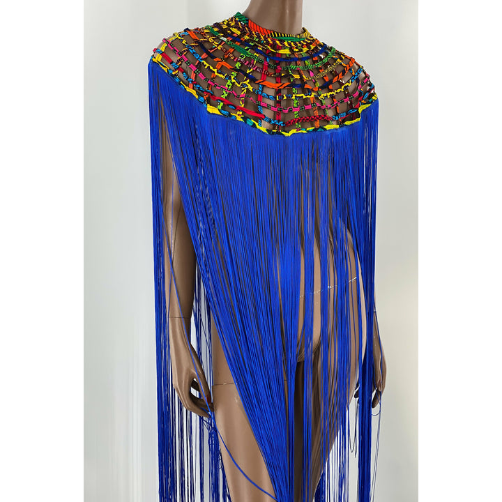 Queen Ankara Laced /Laticed Long Fringe Cape - Pearl Trim - Trufacebygrace