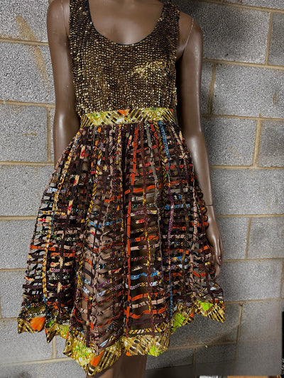 Brown/bronzed Ankara Laced Midi Skirt