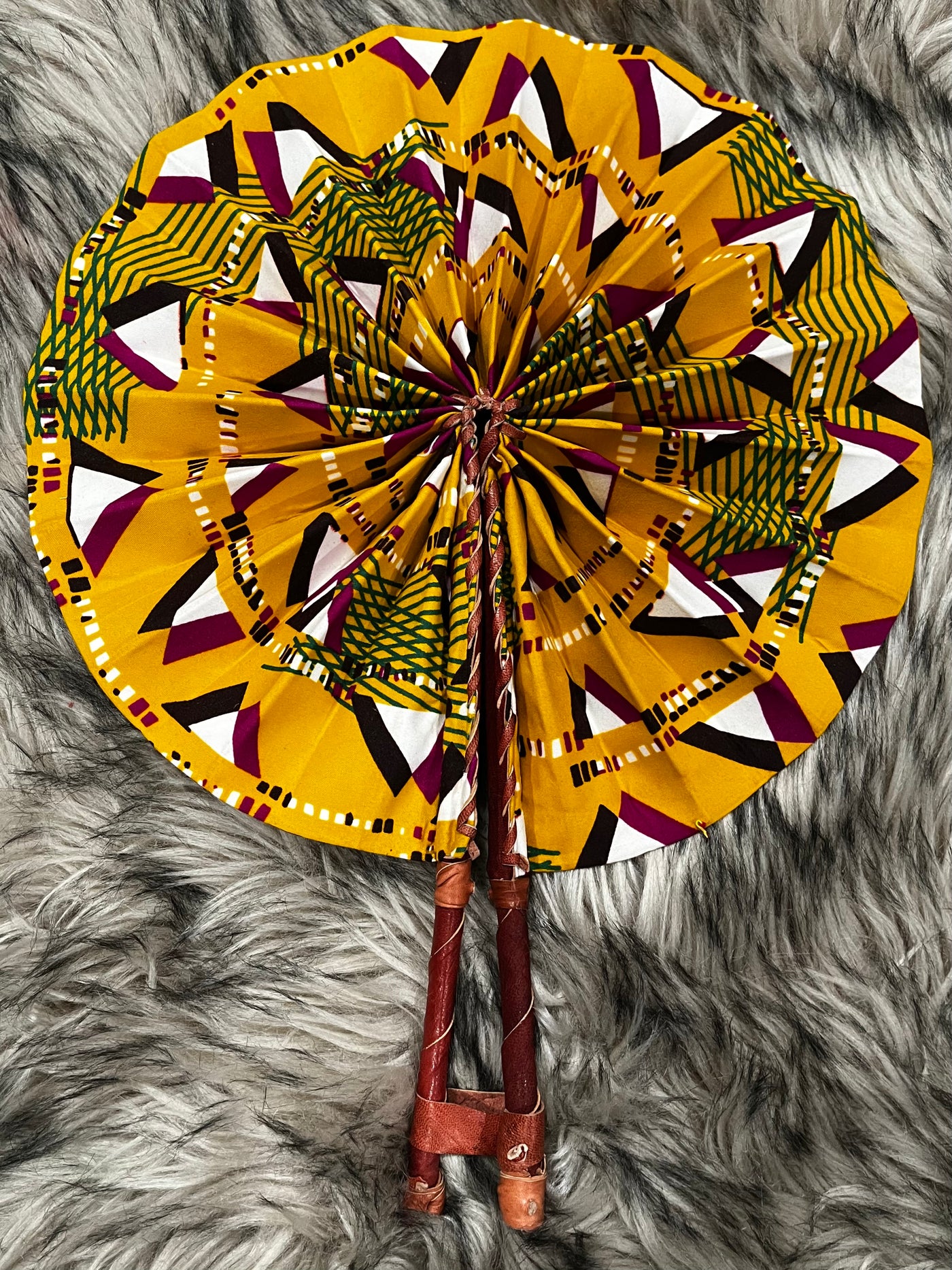 Ayodele Ankara and Leather Foldable Fan