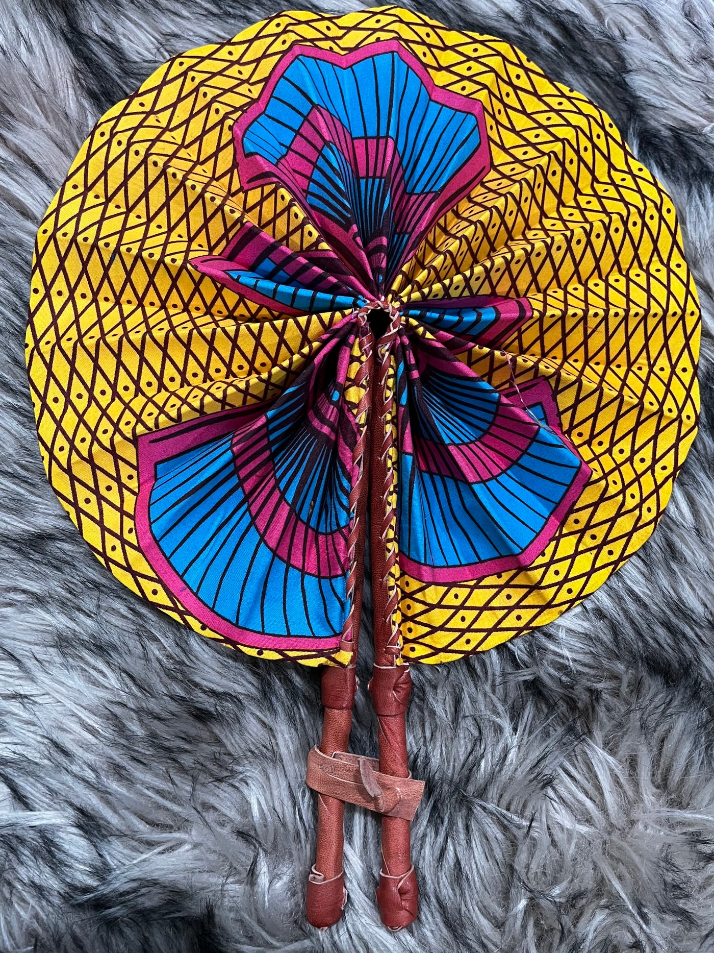 Tizita Ankara and Leather Foldable Fan