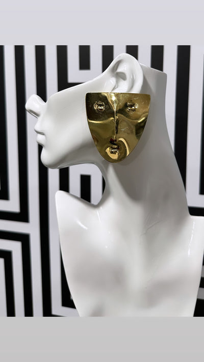 Genuine brass face mask stud earrings