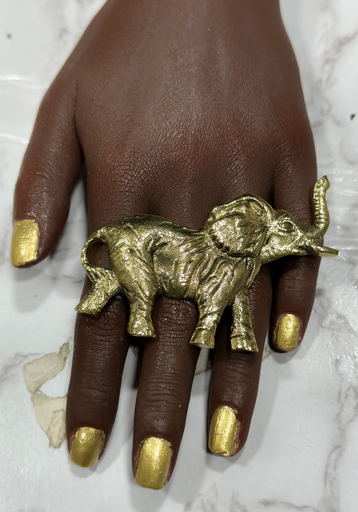 Genuine Brass Trunk Up Elephant Ring