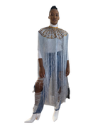 Queen Ankara Laced /Laticed Long Fringe Cape - Pearl Trim - Trufacebygrace